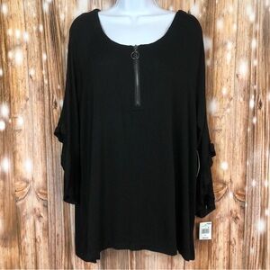 NWT French Laundry Black 3/4 Ruffle Sleeve Top